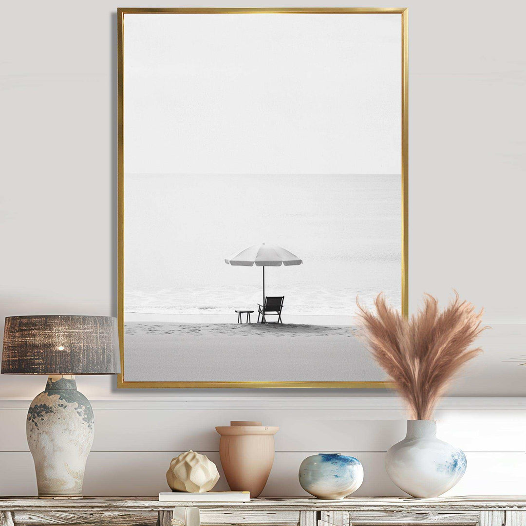 Black And White Minimalism Beach Photo I - Coastal Canvas Wall Art