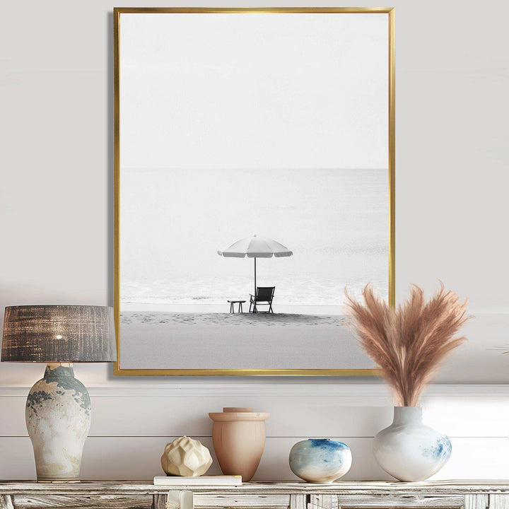 Black And White Minimalism Beach Photo I - Coastal Canvas Wall Art
