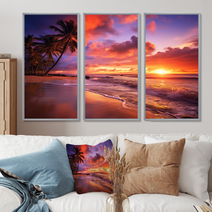 Beach Photo Sunset Serenade IV - Canvas Multipanels Set of 3