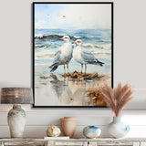 Abstract Beach Seagulls In Love - Seagull Framed Canvas Art