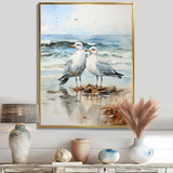 Abstract Beach Seagulls In Love - Seagull Framed Canvas Art