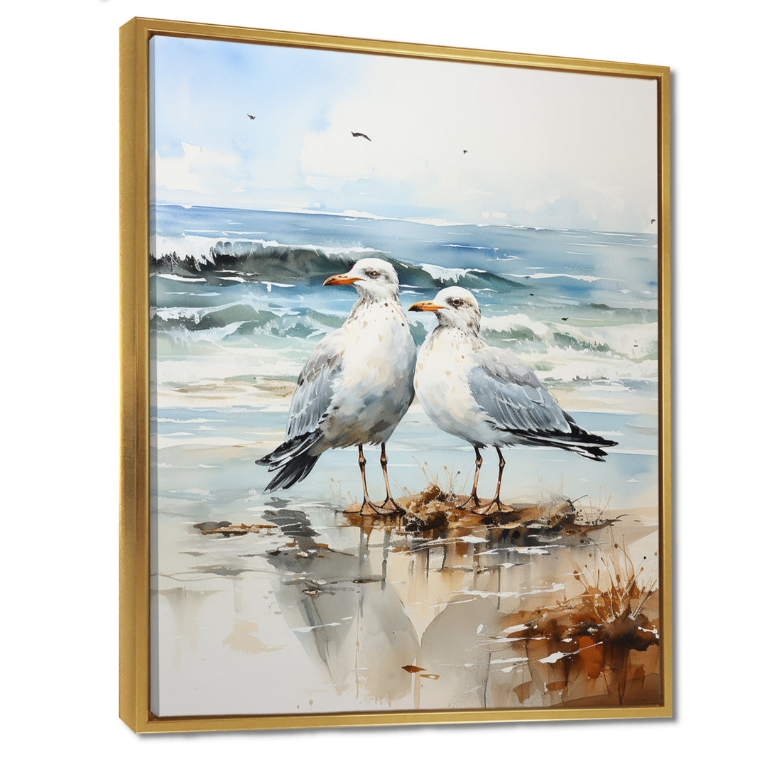 Abstract Beach Seagulls In Love - Seagull Framed Canvas Art