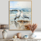 Abstract Beach Seagulls In Love - Seagull Framed Canvas Art
