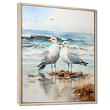 Abstract Beach Seagulls In Love - Seagull Framed Canvas Art