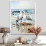 Abstract Beach Seagulls In Love - Seagull Framed Canvas Art