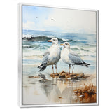 Abstract Beach Seagulls In Love - Seagull Framed Canvas Art