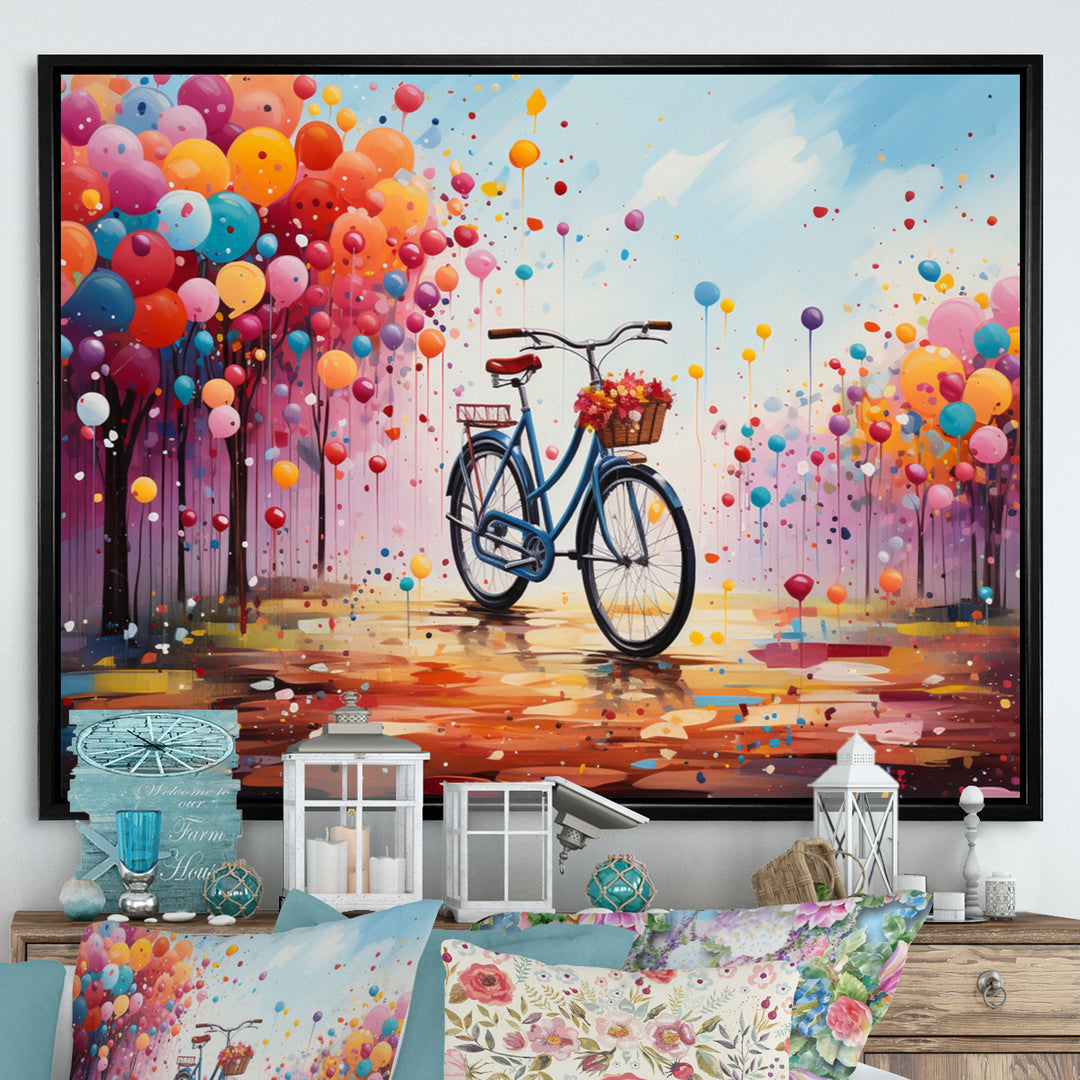 Bicycle Abstract Fusion Pointillism I - Bicycle Canvas Wall Art
