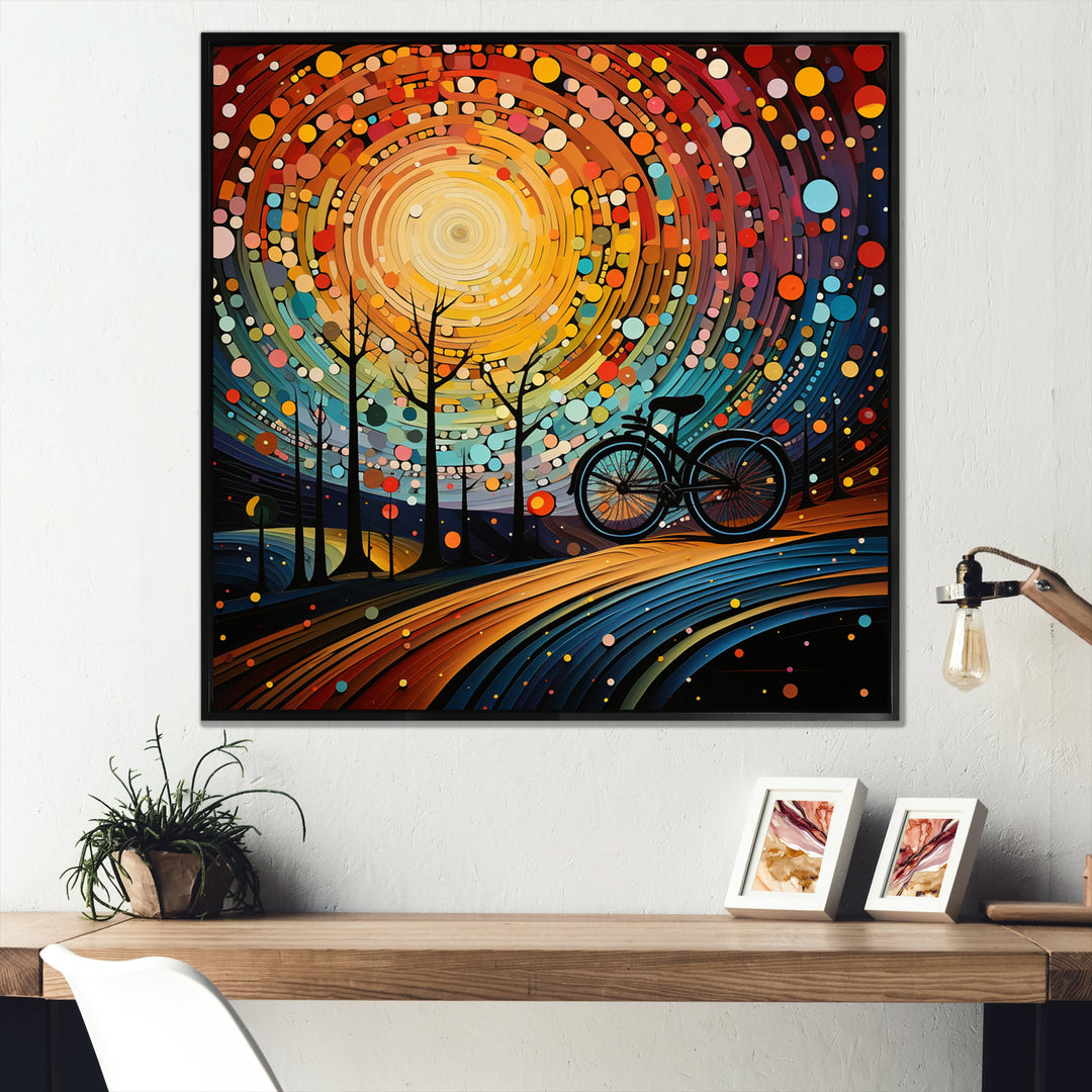 Bicycle Abstracted Wheels Pointillism - Bicycle Canvas Wall Art