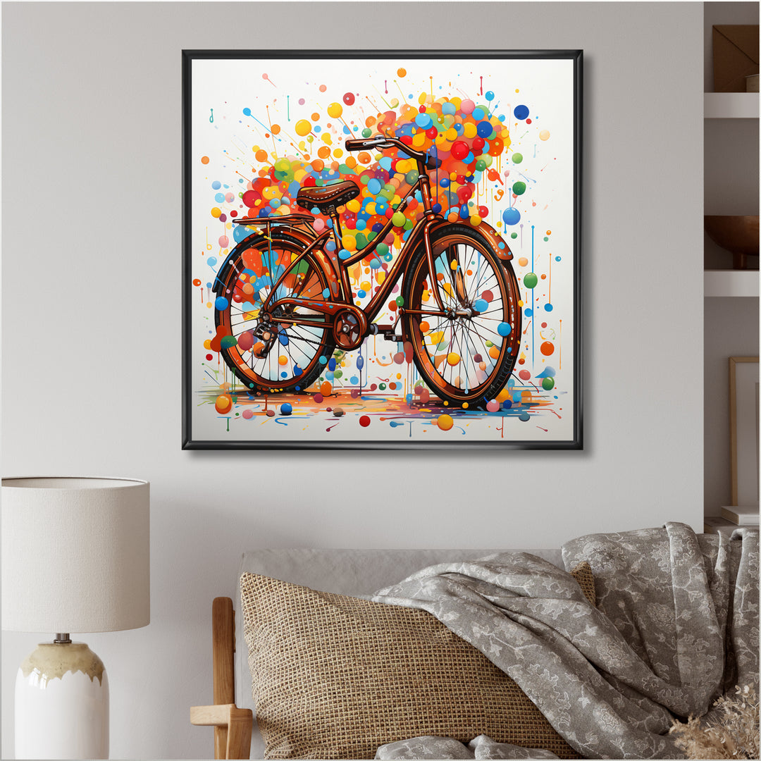 Bicycle Joyful Rides Pointillism I - Bicycle Canvas Wall Art