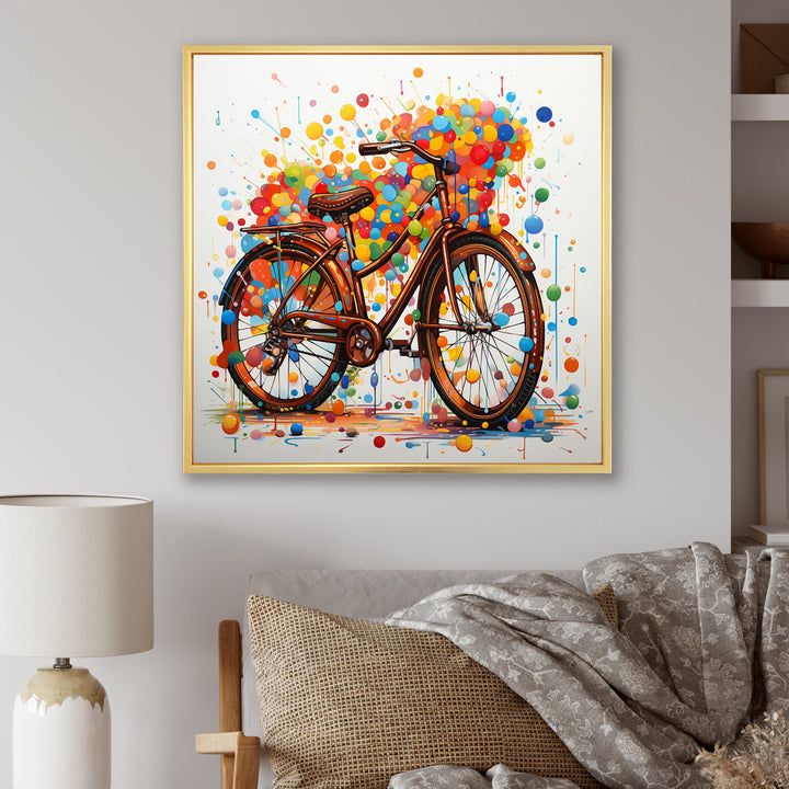 Bicycle Joyful Rides Pointillism I - Bicycle Canvas Wall Art