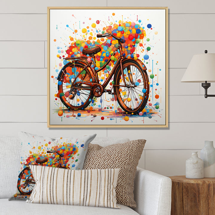 Bicycle Joyful Rides Pointillism I - Bicycle Canvas Wall Art