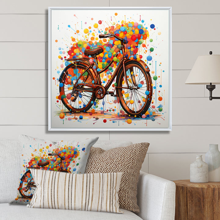 Bicycle Joyful Rides Pointillism I - Bicycle Canvas Wall Art