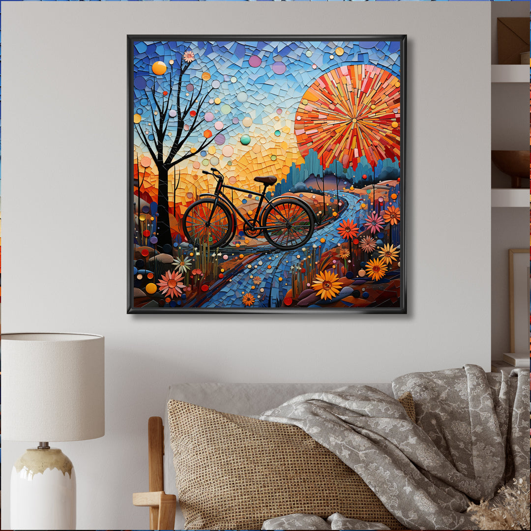 Bicycle Mosaic Spokes Pointillism - Bicycle Canvas Wall Art