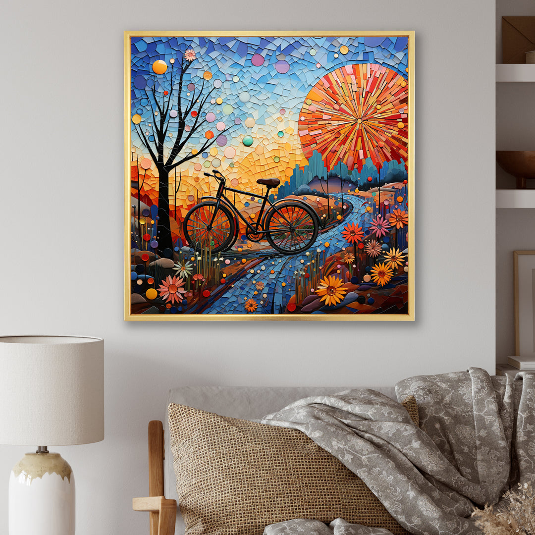 Bicycle Mosaic Spokes Pointillism - Bicycle Canvas Wall Art
