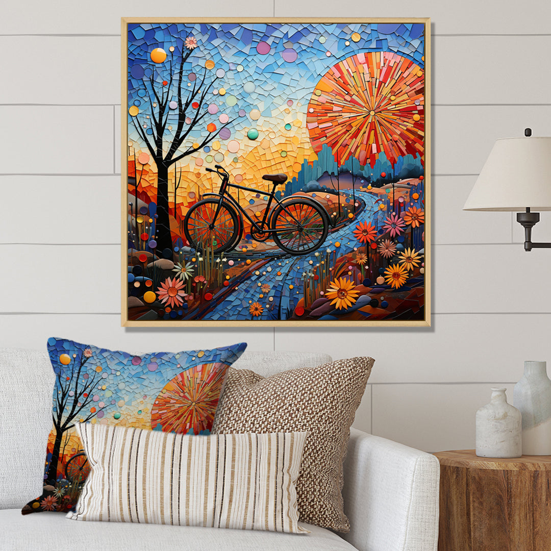 Bicycle Mosaic Spokes Pointillism - Bicycle Canvas Wall Art