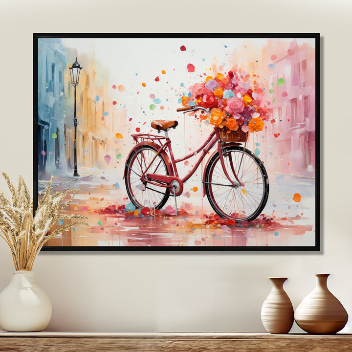 Bicycle Pedaling Memories Pointillism - Bicycle Canvas Wall Art