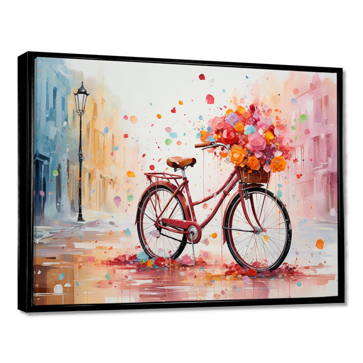 Bicycle Pedaling Memories Pointillism - Bicycle Canvas Wall Art