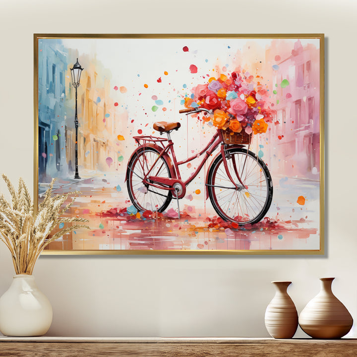 Bicycle Pedaling Memories Pointillism - Bicycle Canvas Wall Art