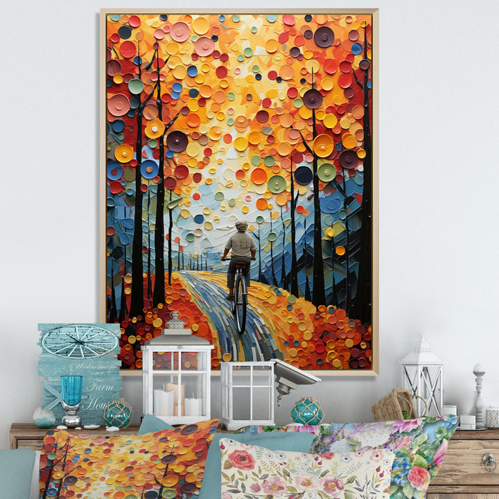 Bicycle Journey Pointillism - Bicycle Canvas Wall Art