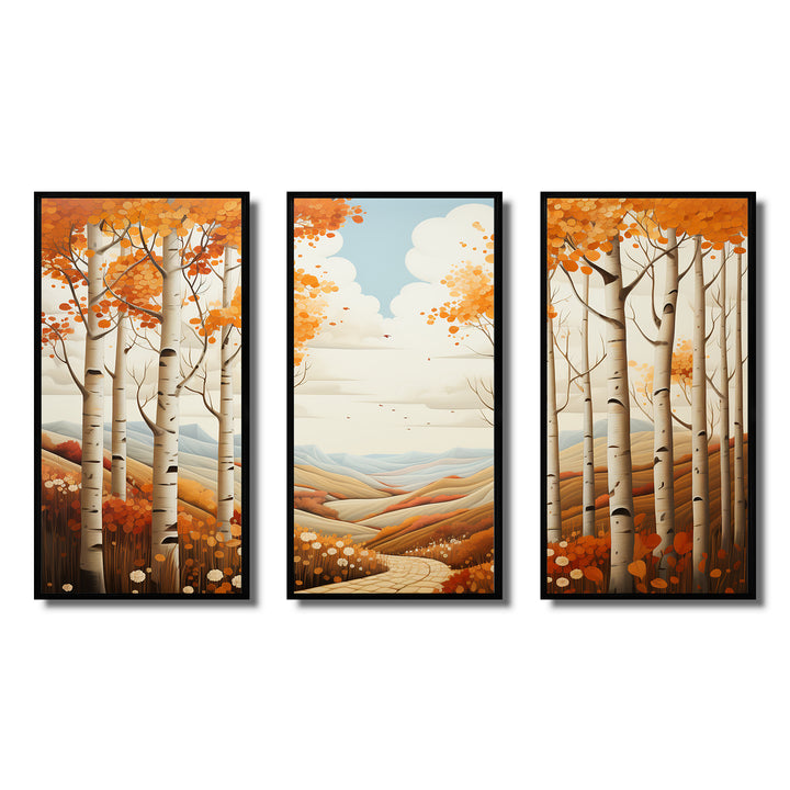 Birch Woods Autumn Whispers I - 3-Piece Canvas Wall Art