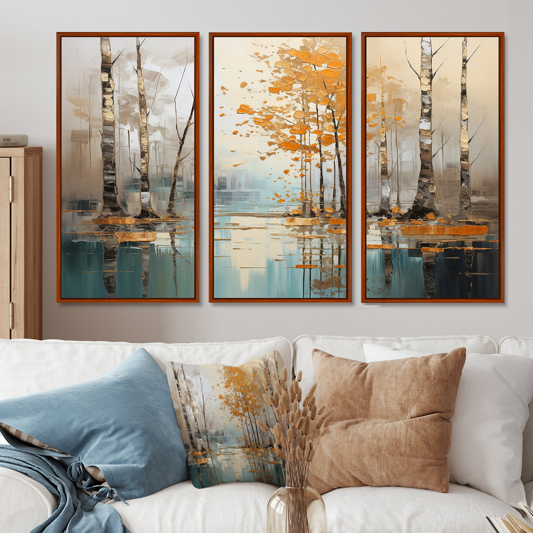Birch Woods Golden Reflections I - Split Panel Canvas Art