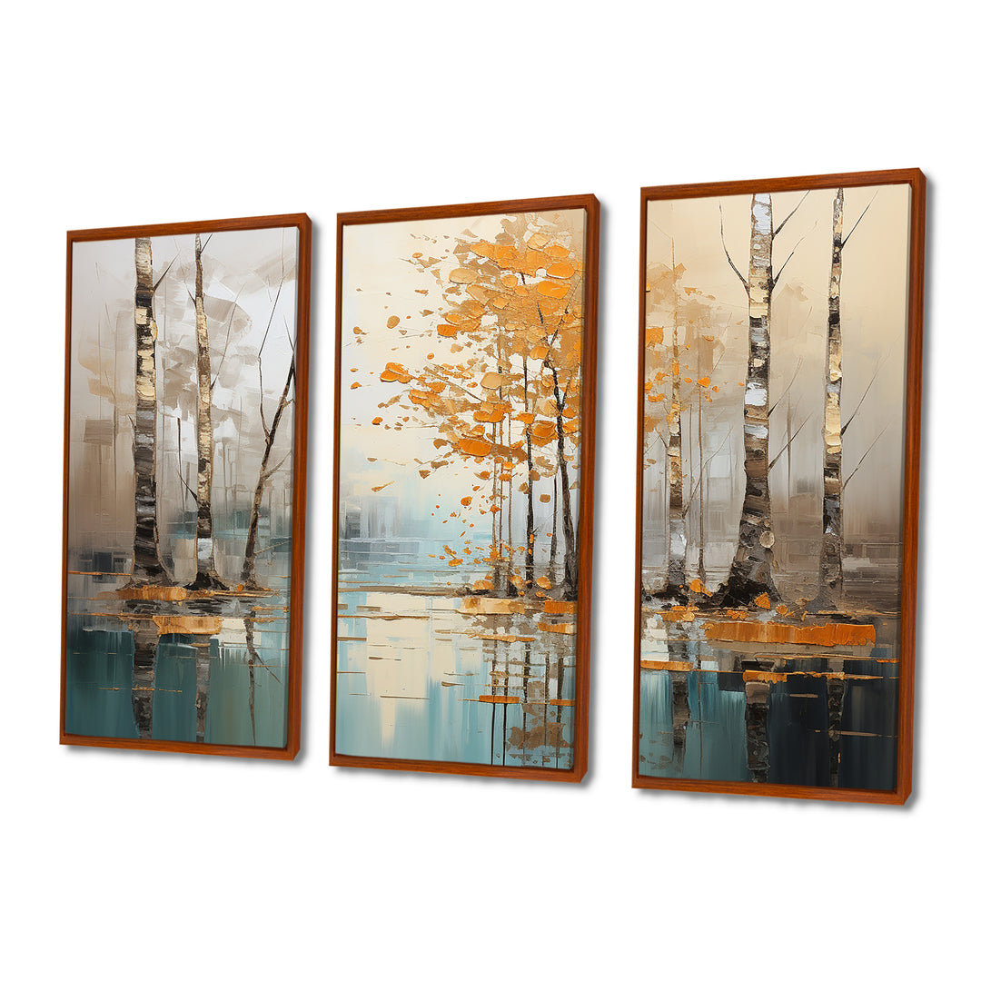 Birch Woods Golden Reflections I - Split Panel Canvas Art