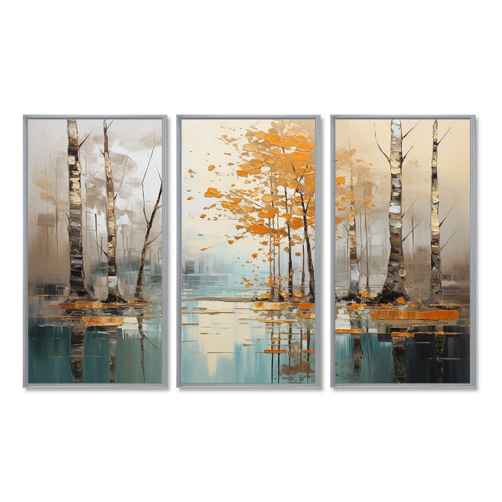 Birch Woods Golden Reflections I - Split Panel Canvas Art