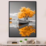 Monochrome Yellow Boat Reflections I - Boat Canvas Wall Art