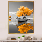 Monochrome Yellow Boat Reflections I - Boat Canvas Wall Art