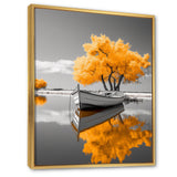 Monochrome Yellow Boat Reflections I - Boat Canvas Wall Art