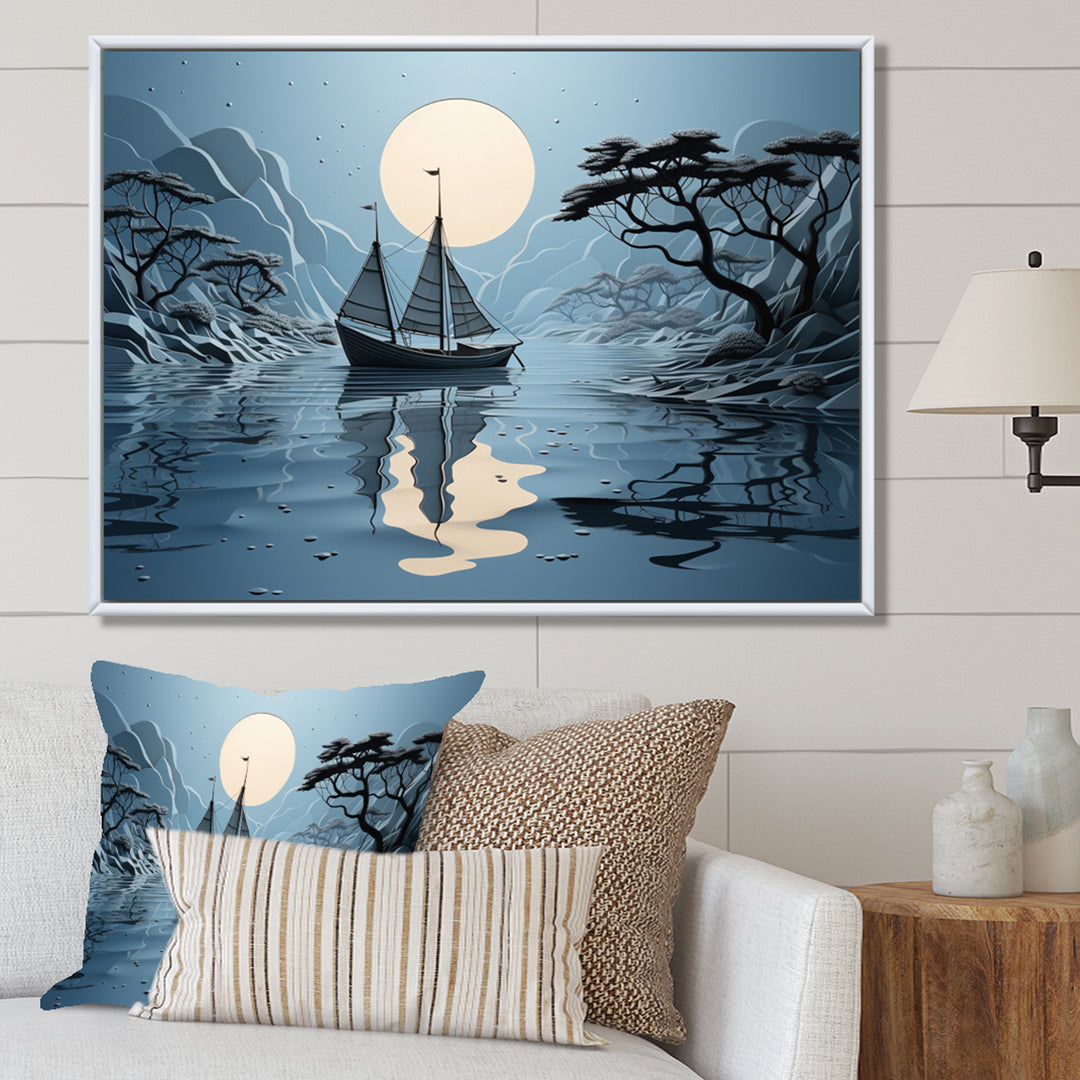 Blue Boat Collage - Boat Canvas Wall Art
