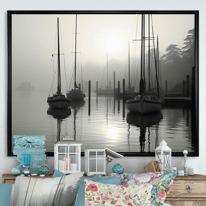 Boat Misty Harbor - Boat Canvas Wall Art
