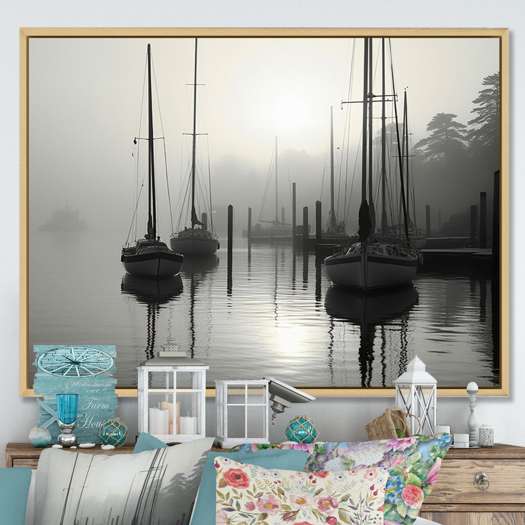 Boat Misty Harbor - Boat Canvas Wall Art