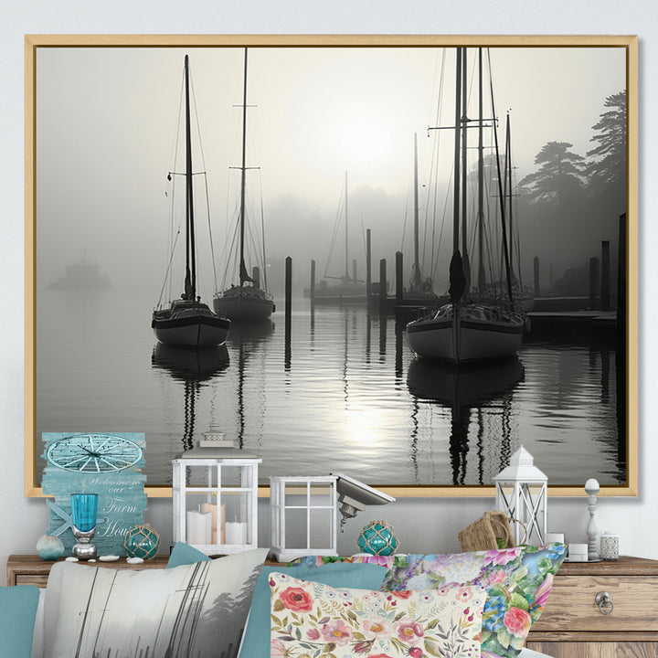 Boat Misty Harbor - Boat Canvas Wall Art