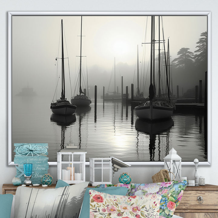 Boat Misty Harbor - Boat Canvas Wall Art