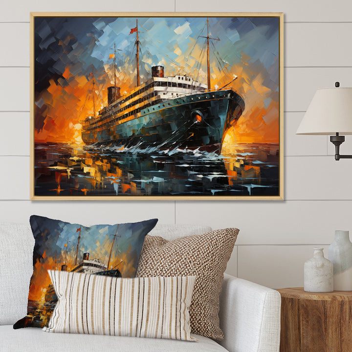 Boat Titanic Collage Interwoven I - Boat Canvas Wall Art