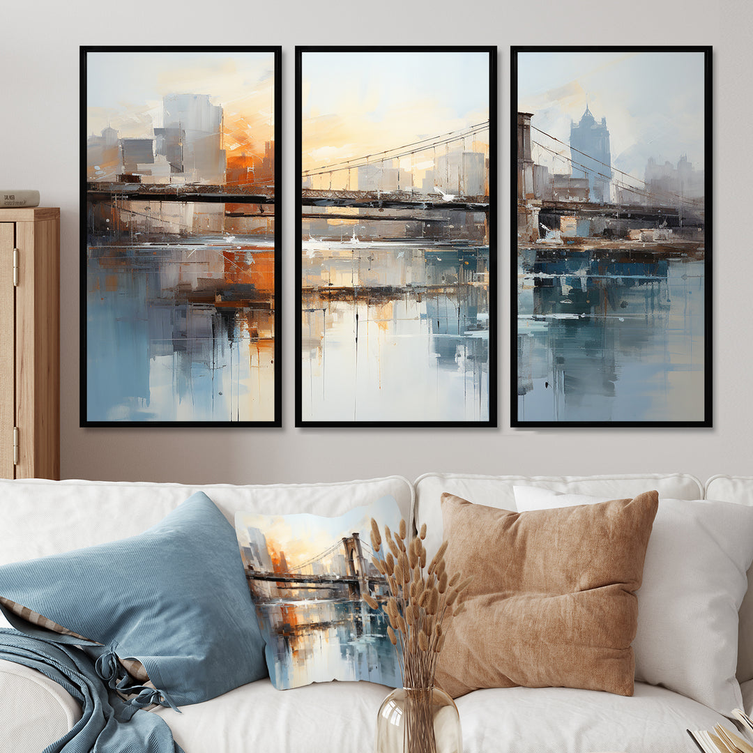 Beige Bridge Reflective Connections - Split Panel Canvas Art