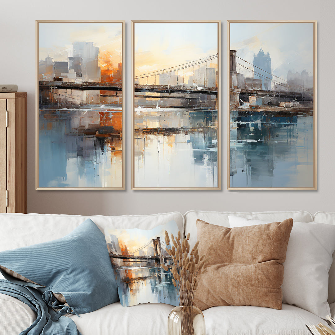 Beige Bridge Reflective Connections - Split Panel Canvas Art