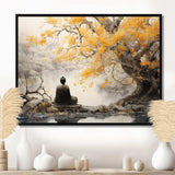 Grey And Yellow Buddhism Enlightened Path II - Spiritual Canvas Wall Art