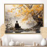 Grey And Yellow Buddhism Enlightened Path II - Spiritual Canvas Wall Art