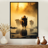 Yellow Black Buffalo Ethereal Grazing - Buffalo Canvas Wall Art