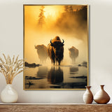 Yellow Black Buffalo Ethereal Grazing - Buffalo Canvas Wall Art