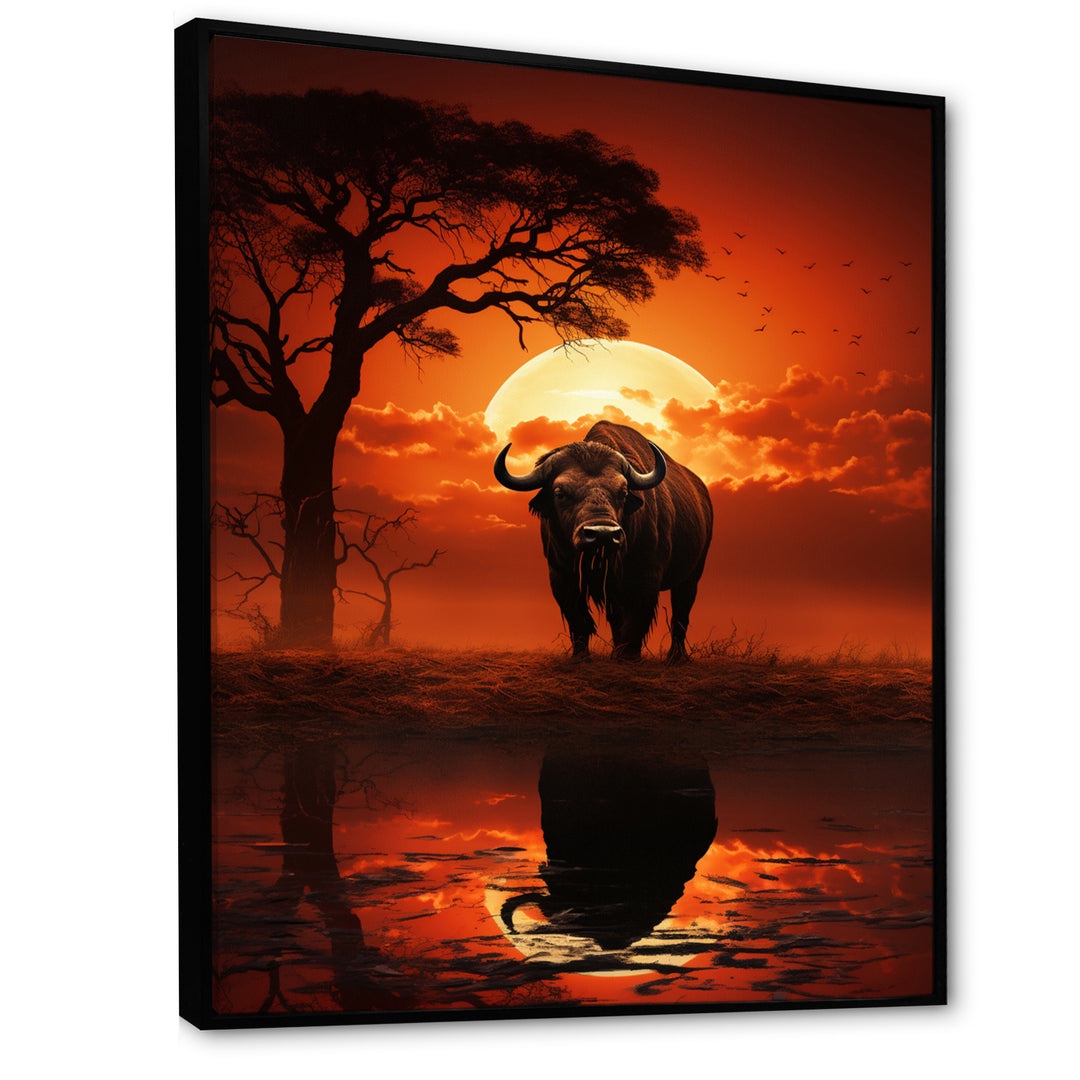 Red Black Buffalo Silhouette Serenade - Buffalo Bedroom Wall Art