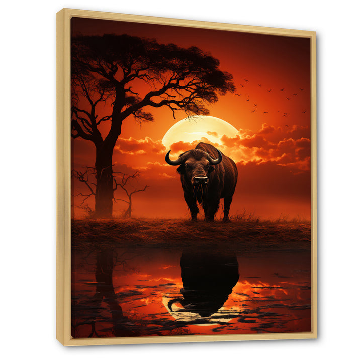 Red Black Buffalo Silhouette Serenade - Buffalo Bedroom Wall Art
