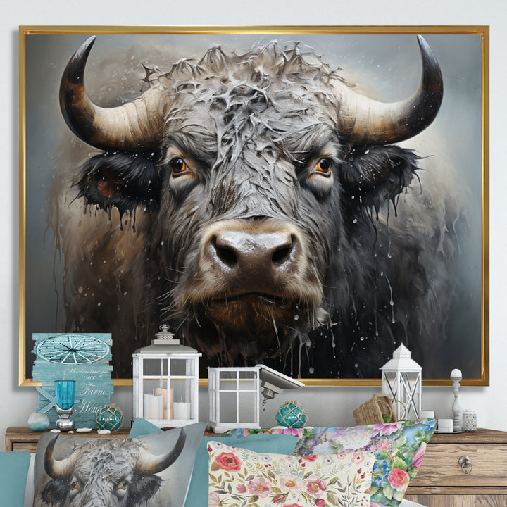 Brown Buffalo Whispering Whiskers Pointillism - Buffalo Canvas Wall Art