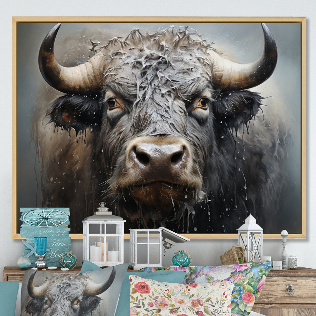 Brown Buffalo Whispering Whiskers Pointillism - Buffalo Canvas Wall Art