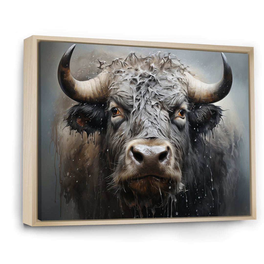 Brown Buffalo Whispering Whiskers Pointillism - Buffalo Canvas Wall Art