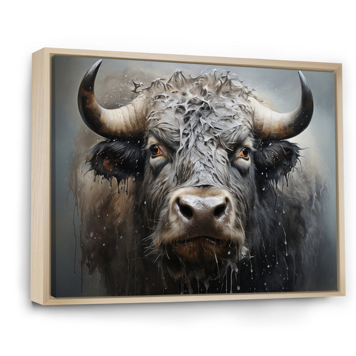 Brown Buffalo Whispering Whiskers Pointillism - Buffalo Canvas Wall Art