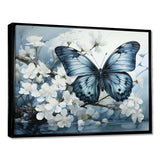 Blue White Butterfly Reflection - Animals Canvas Wall Art