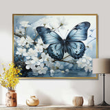 Blue White Butterfly Reflection - Animals Canvas Wall Art